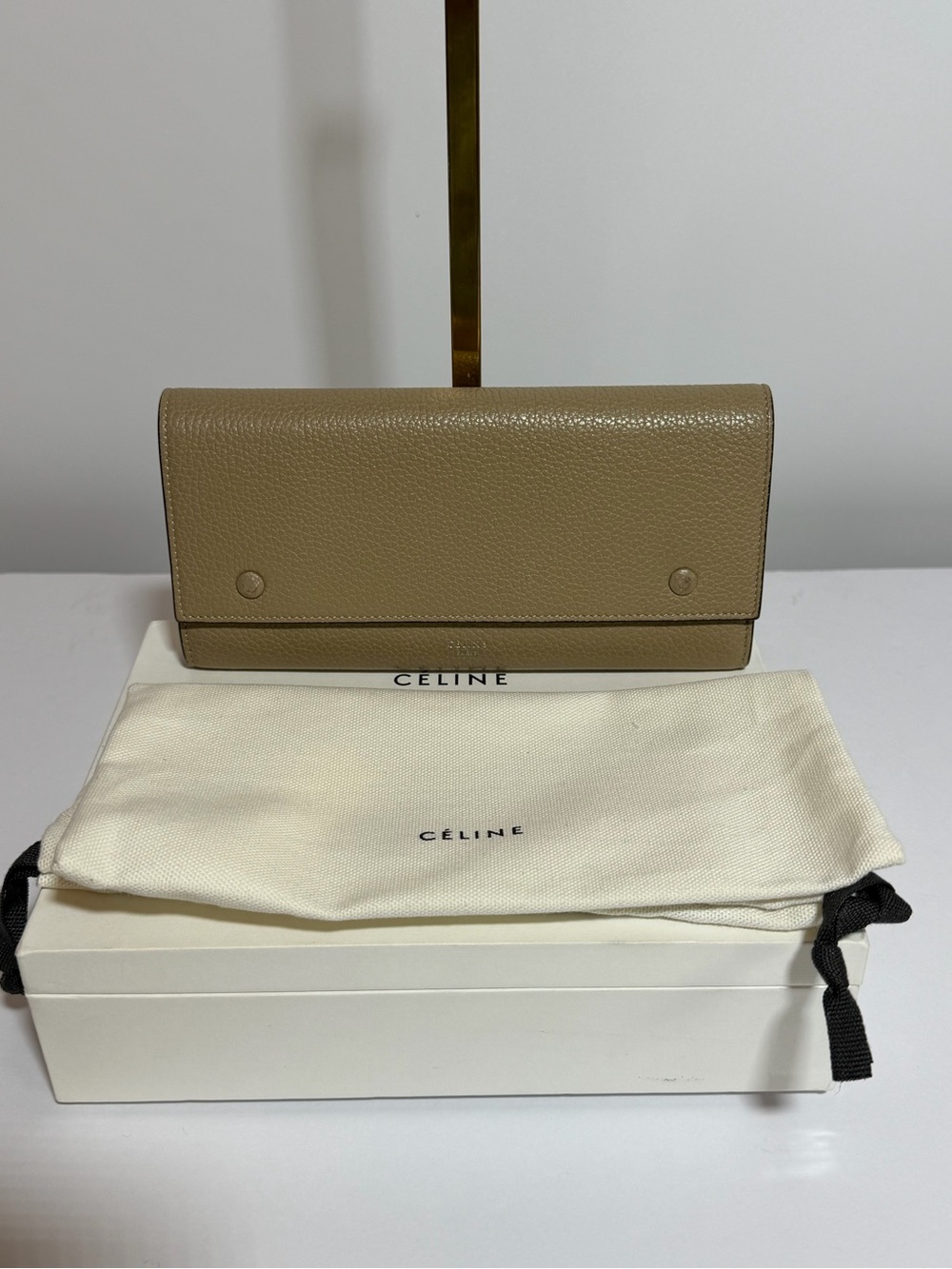 Celine Pebbled Leather Wallet in Taupe Beige